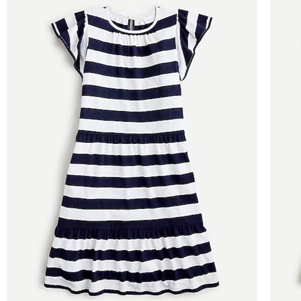 J crew crewcuts girls ruffle sleeve tiered dress navy ivory stripe size XXS 2-3